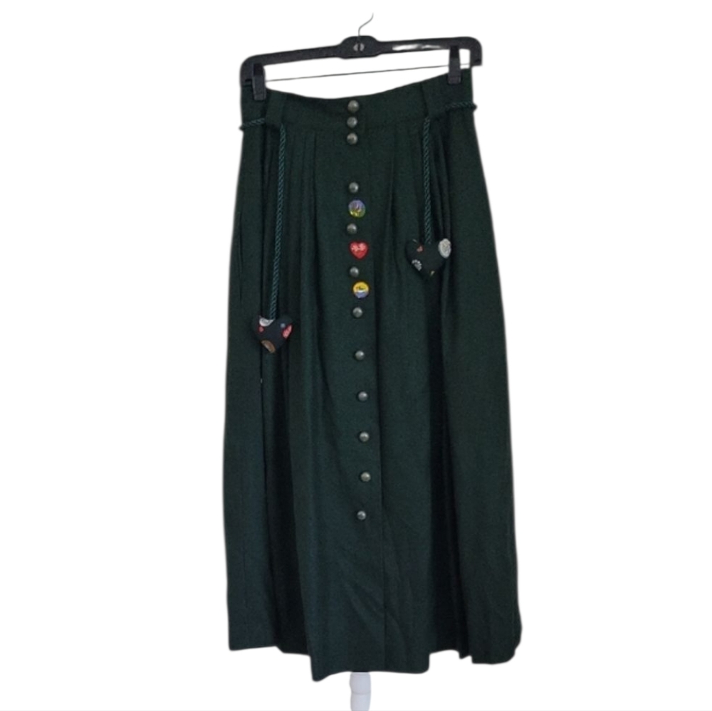 Sportalm Vintage Austrian Oktoberfest Wool Skirt Green Embroided NWOT Size 8
